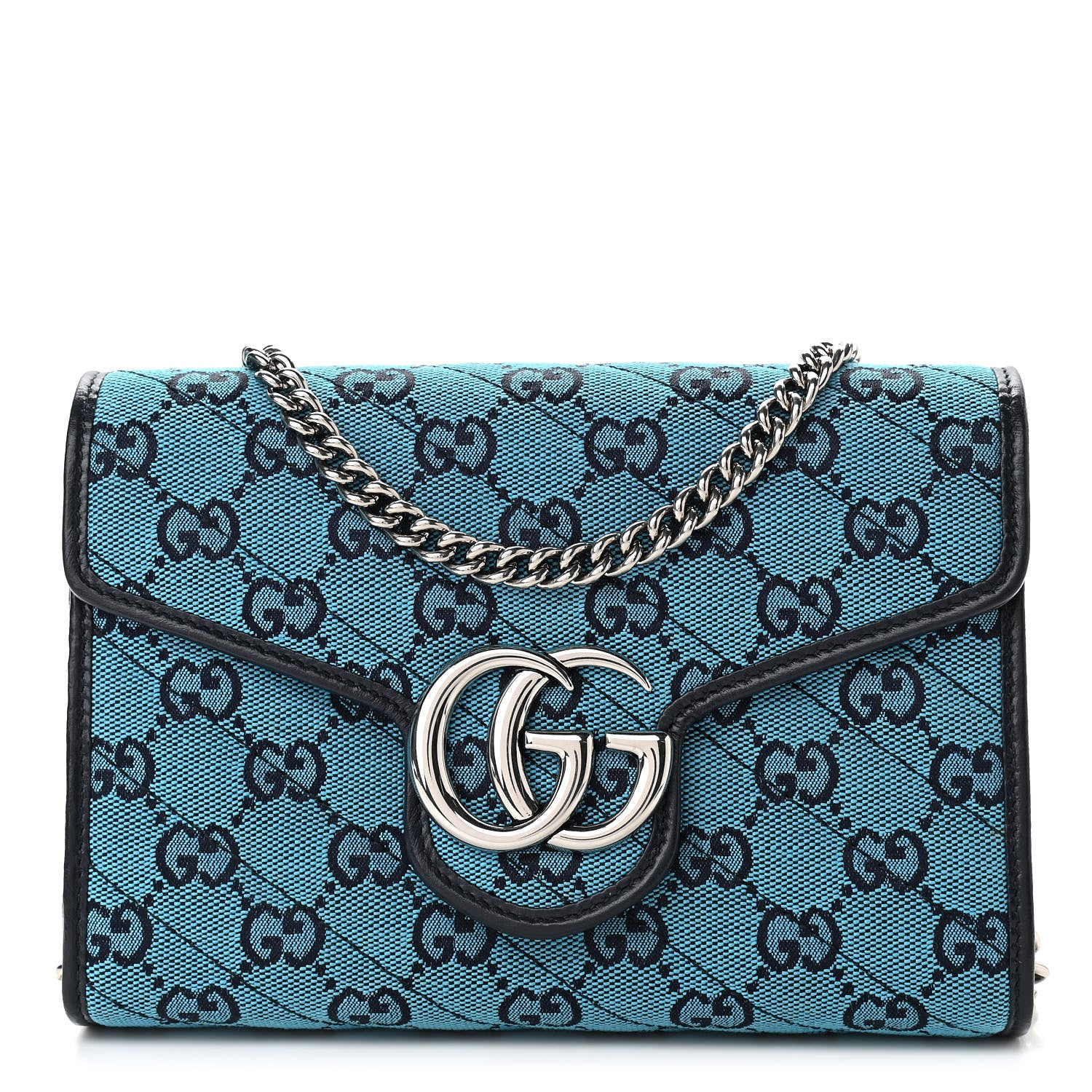 Gucci Monogram Multicolor Matelasse Diagonal GG Marmont Chain Wallet Light Blue 1 of 12