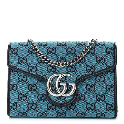 Gucci Monogram Multicolor Matelasse Diagonal GG Marmont Chain Wallet Light Blue 1 of 12