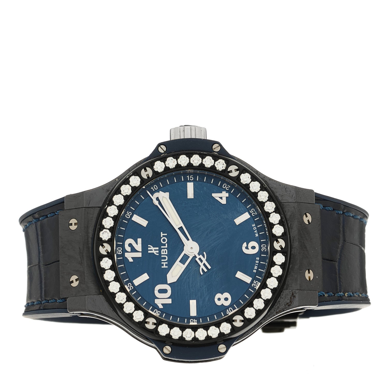 Hublot Ceramic Alligator Diamond 38mm Big Bang Quartz Watch Blue 361.CM.7170.LR.1204 2 of 4