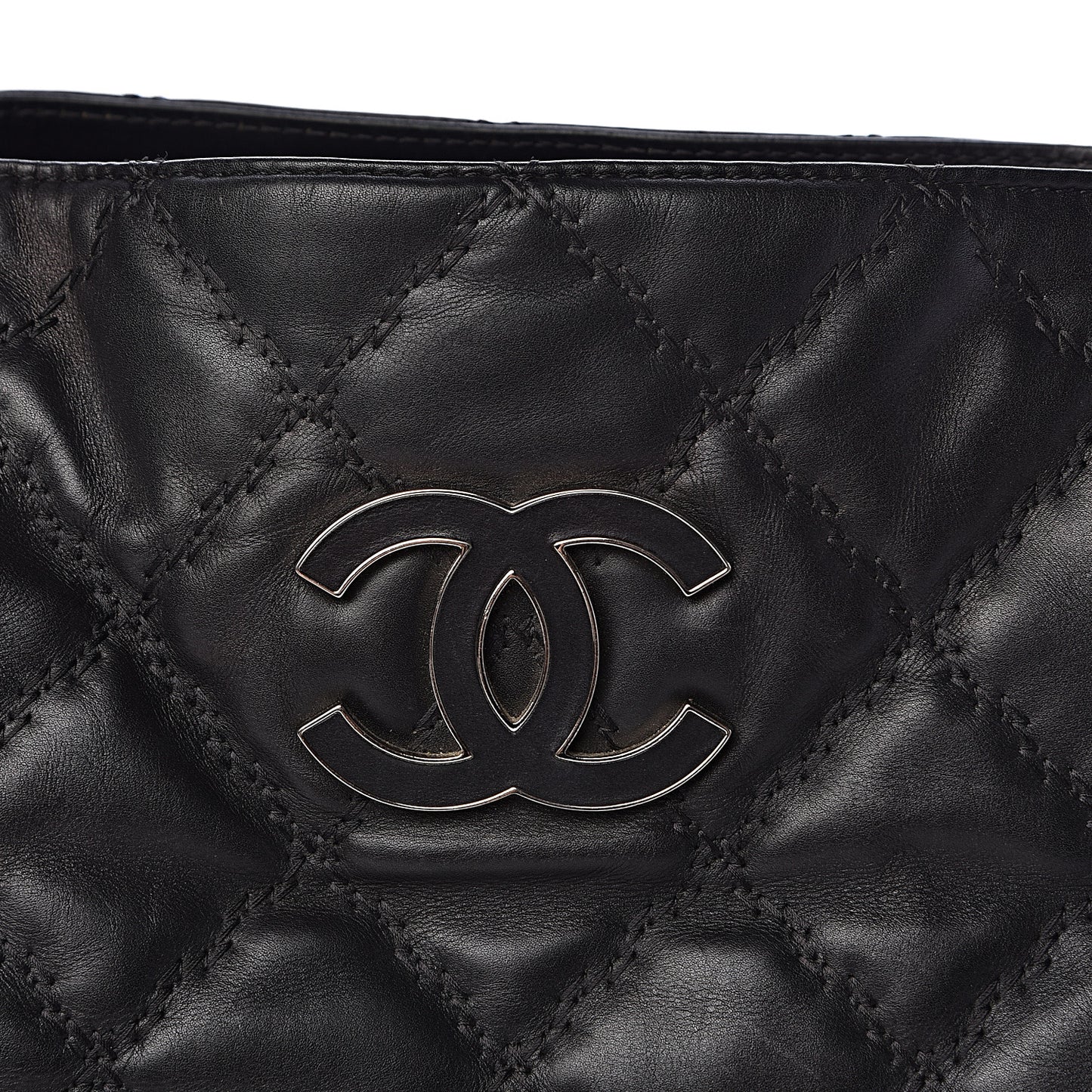 Calfskin Double Stitch Large Hamptons Shopping Tote Black