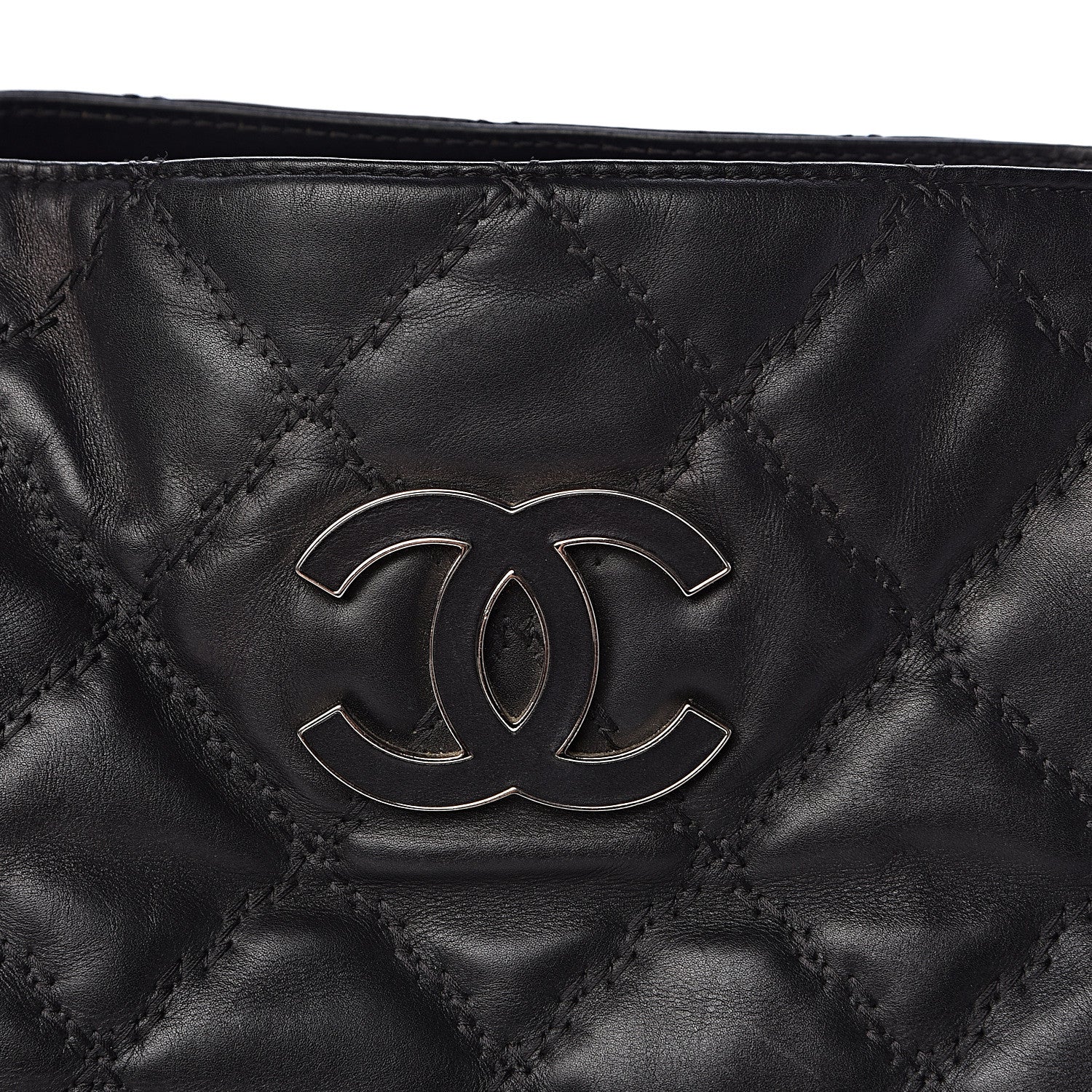 Chanel Calfskin Double Stitch Large Hamptons Shopping Tote Black 10 of 22