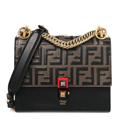 Fendi Vitello Liberty Bi-Color FF 1974 Embossed Small Kan I Shoulder Bag Black Maya 1 of 14
