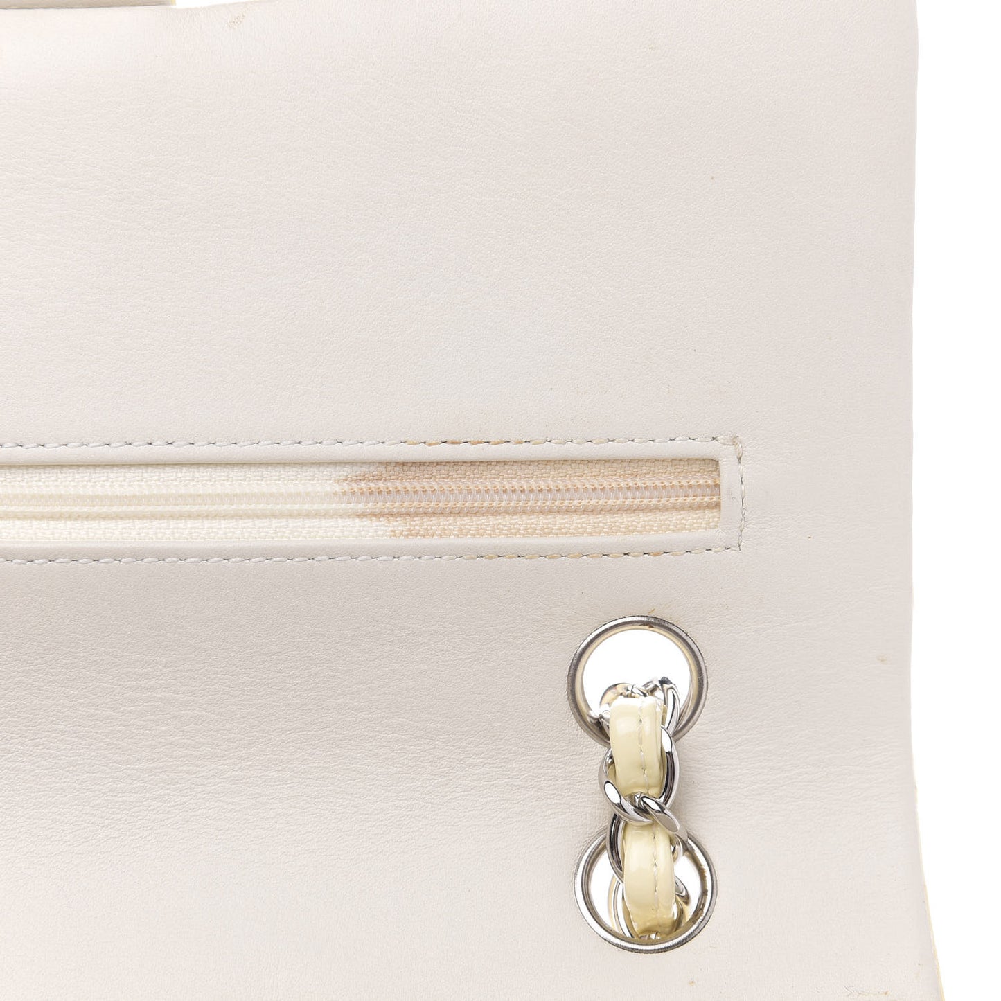 Patent Quilted Medium Double Flap Dark White