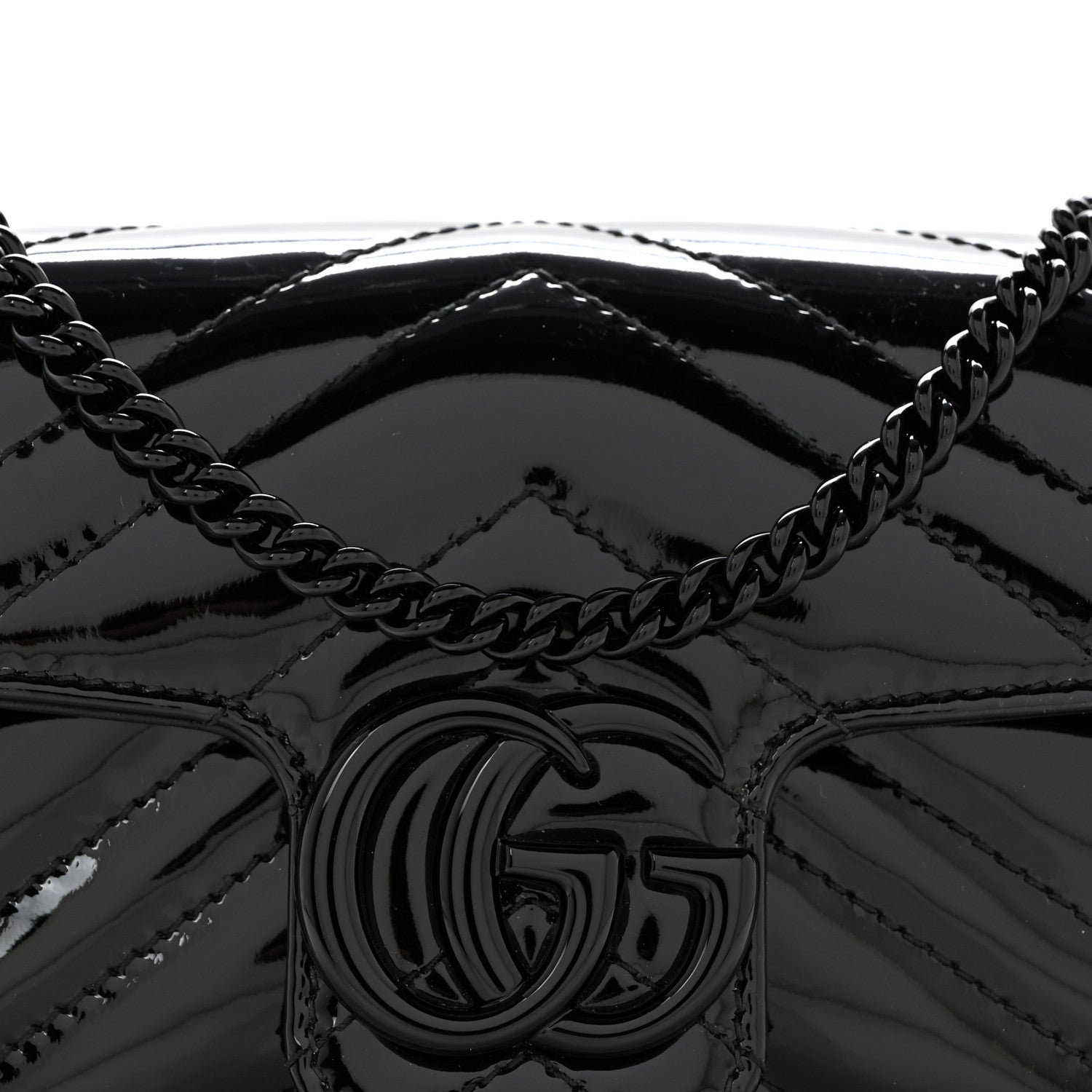 Gucci Patent Lambskin Enamel Matelasse Monochrome Super Mini GG Marmont Shoulder Bag Black 8 of 12