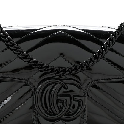 Gucci Patent Lambskin Enamel Matelasse Monochrome Super Mini GG Marmont Shoulder Bag Black 8 of 12