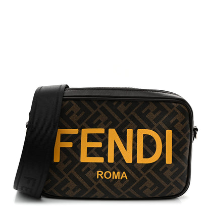 Fendi Shiny Glazed Fabric Vitello Cover FF 1974 Logo Medium Camera Case Tobacco Moro Giallo Ebano 1 of 10