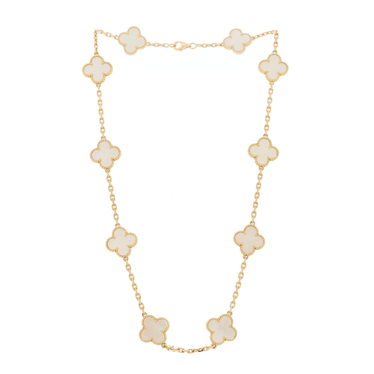18K Yellow Gold Mother of Pearl 10 Motifs Vintage Alhambra Necklace