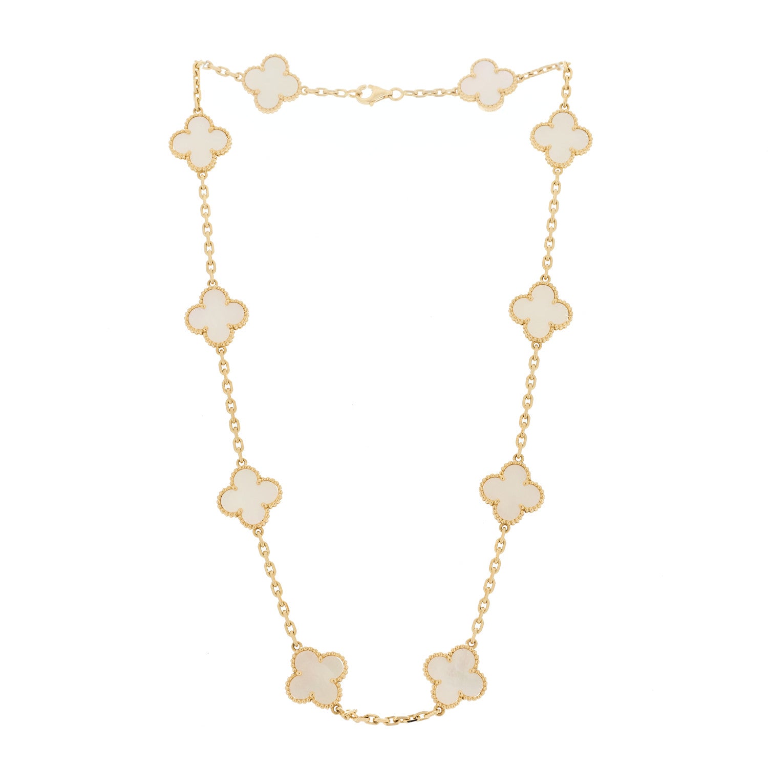 Van Cleef & Arpels 18K Yellow Gold Mother of Pearl 10 Motifs Vintage Alhambra Necklace 3 of 6