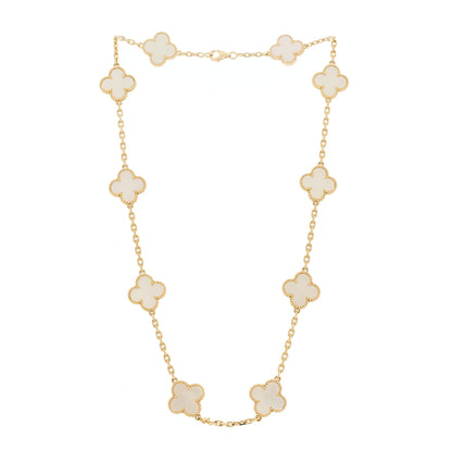 Van Cleef & Arpels 18K Yellow Gold Mother of Pearl 10 Motifs Vintage Alhambra Necklace 3 of 6