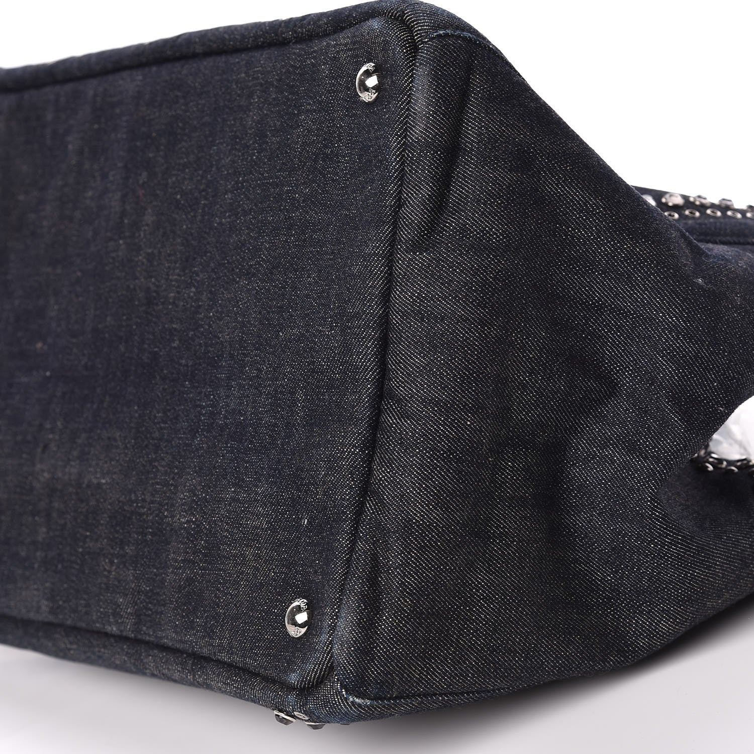 Prada Denim Crystal Studded Canapa Tote Black 10 of 11