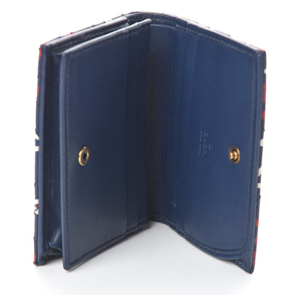 Gucci Calfskin Matelasse GucciGhost GG Marmont Card Case Blue Agata Hibiscus Red 4 of 6