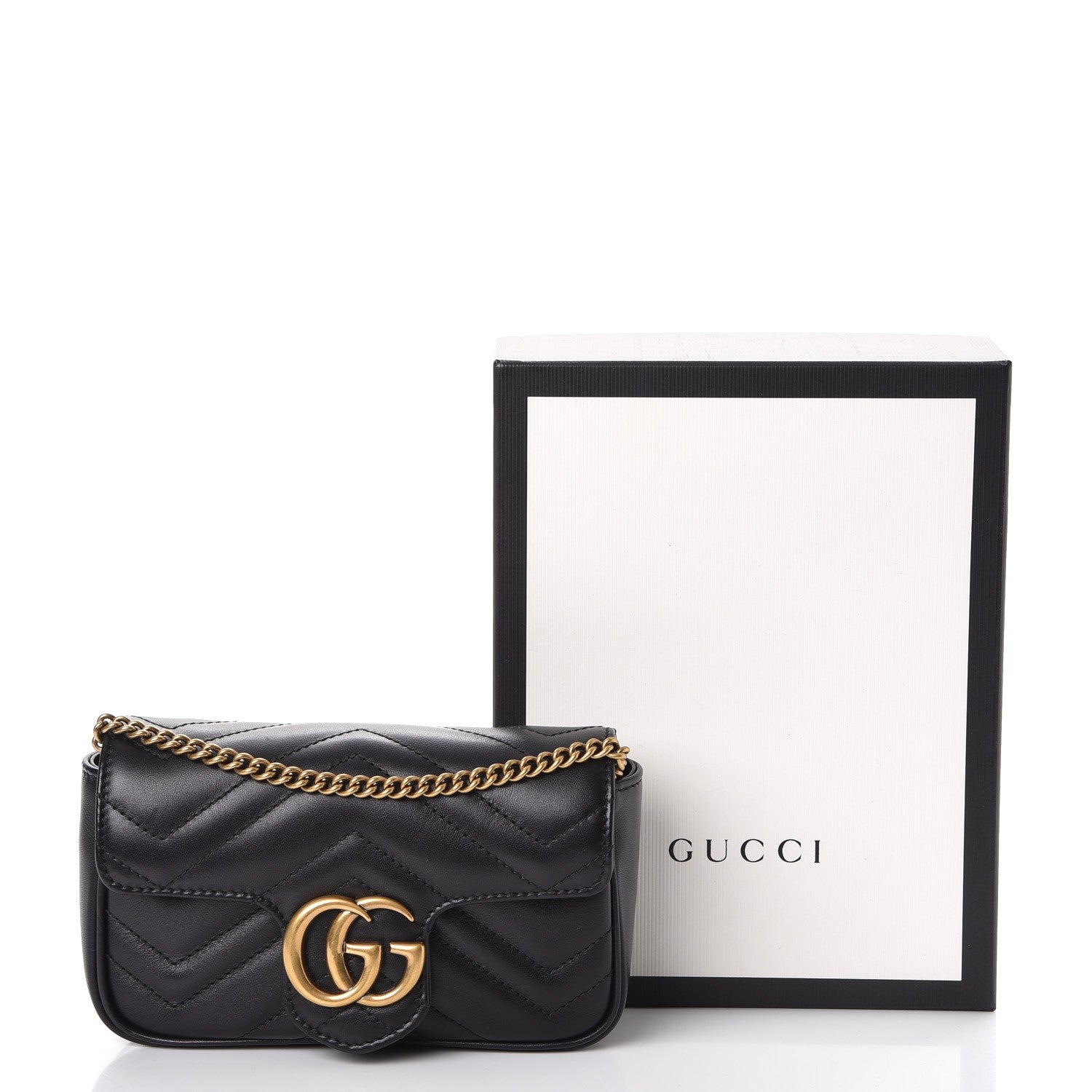 Gucci Calfskin Matelasse Super Mini GG Marmont Shoulder Bag Black 10 of 10