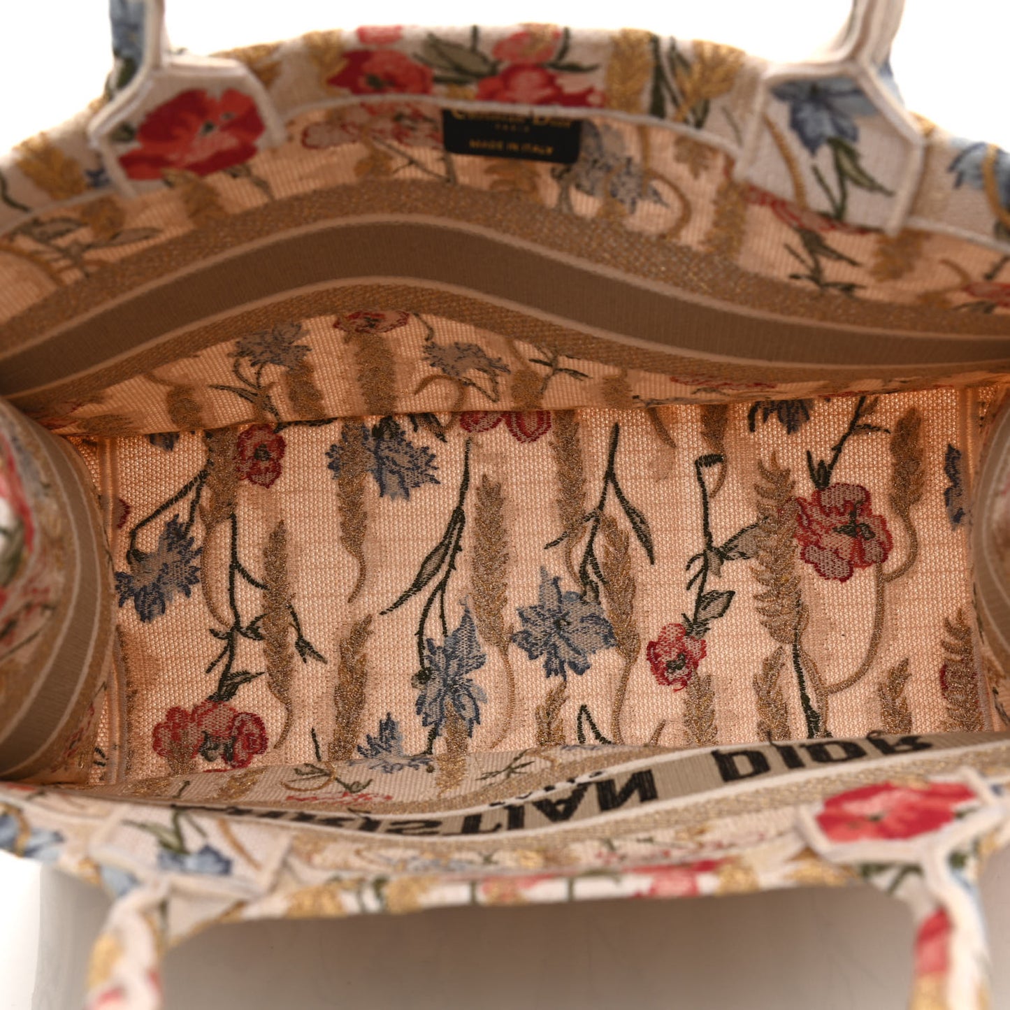 Canvas Embroidered Medium Hibiscus Book Tote Beige Multicolor