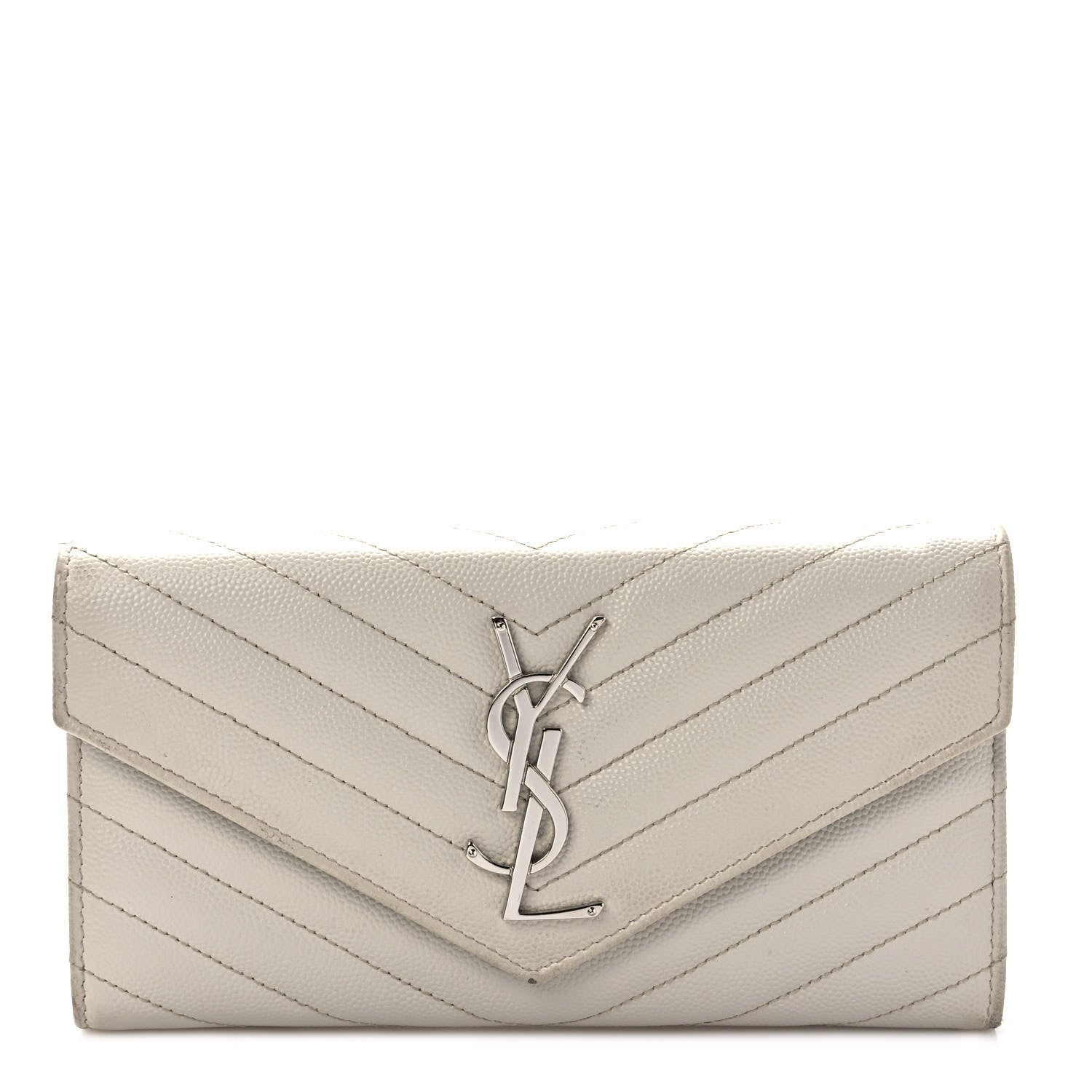 Saint Laurent Grain De Poudre Matelasse Chevron Monogram Flap Wallet Icy White 1 of 7