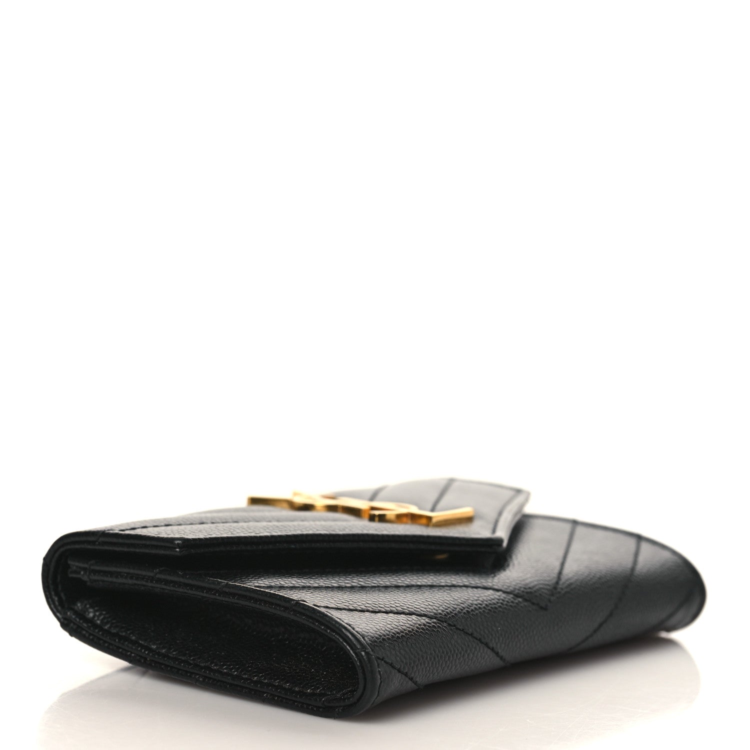 Saint Laurent Grain De Poudre Matelasse Chevron Small Monogram Envelope Wallet Black 4 of 6