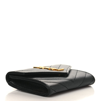 Saint Laurent Grain De Poudre Matelasse Chevron Small Monogram Envelope Wallet Black 4 of 6