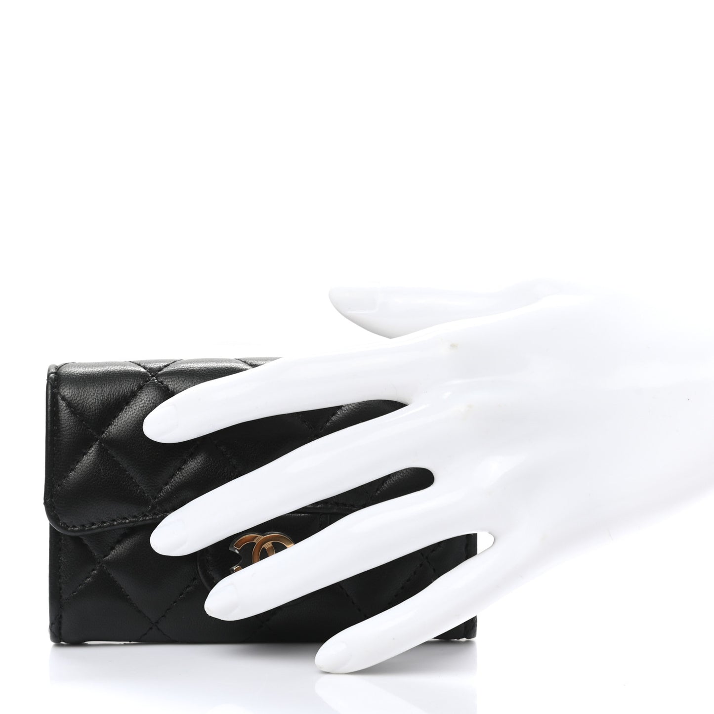 Lambskin Quilted Flap Card Holder Wallet Black