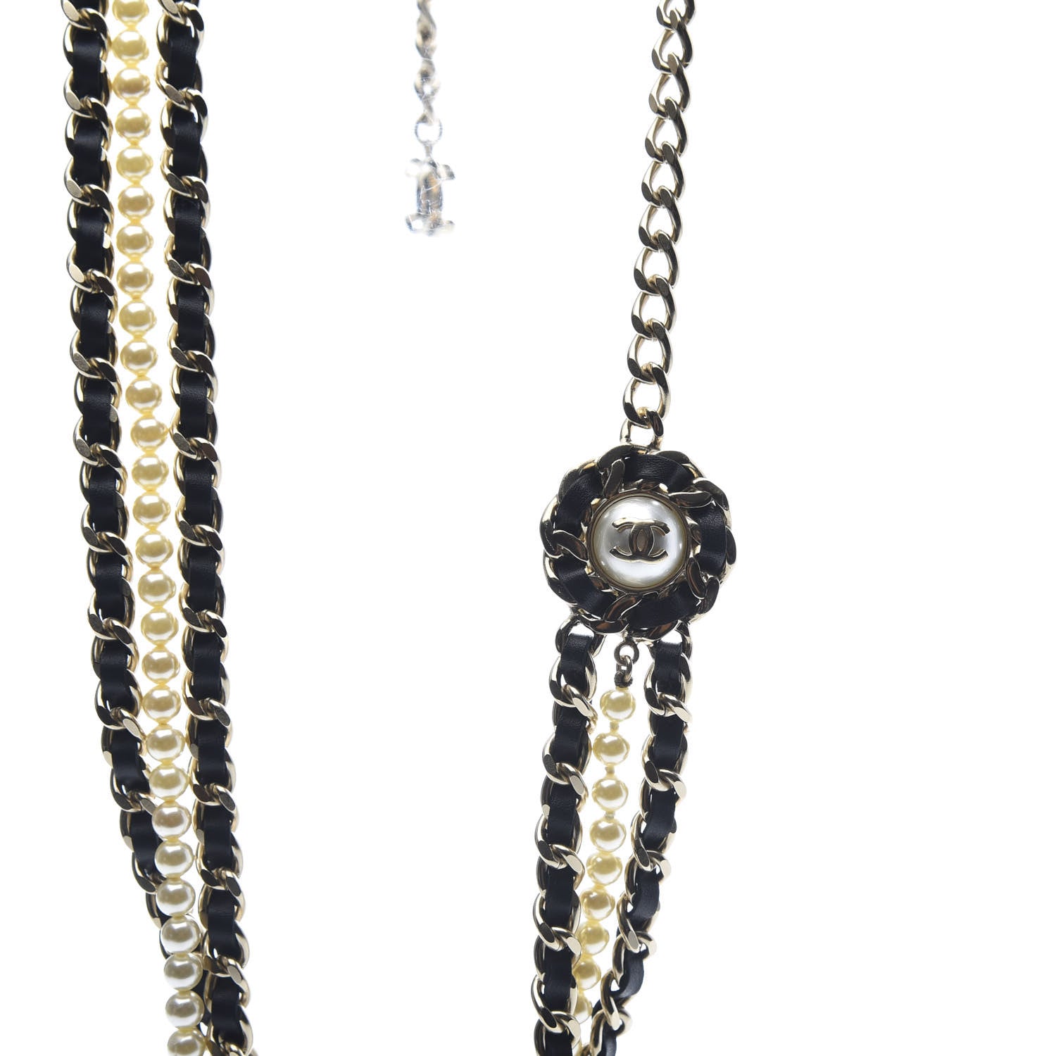 Chanel Pearl Calfskin CC Chain Necklace Black Gold 5 of 6