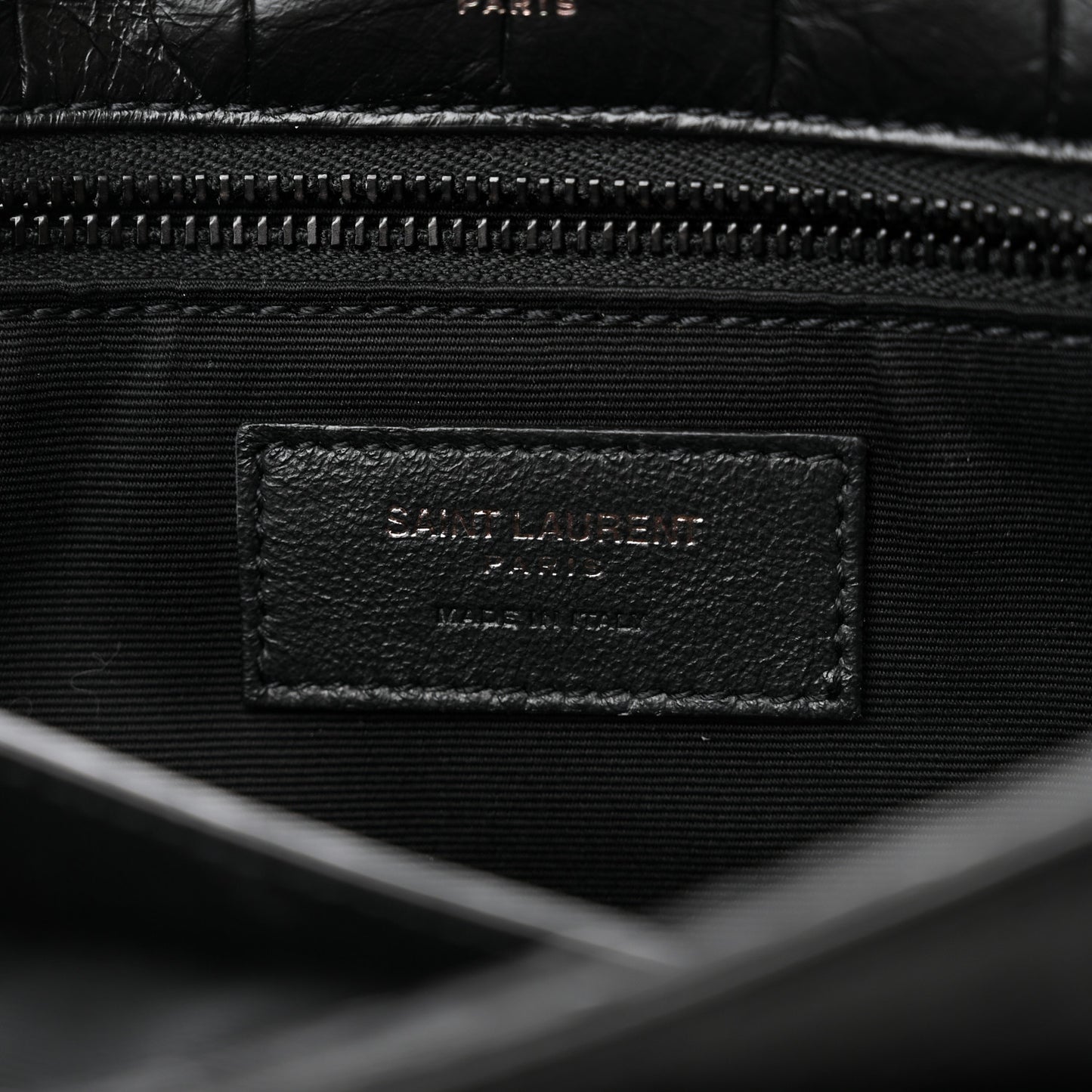 Crocodile Embossed Lambskin Monogram Medium Niki Chain Satchel Black