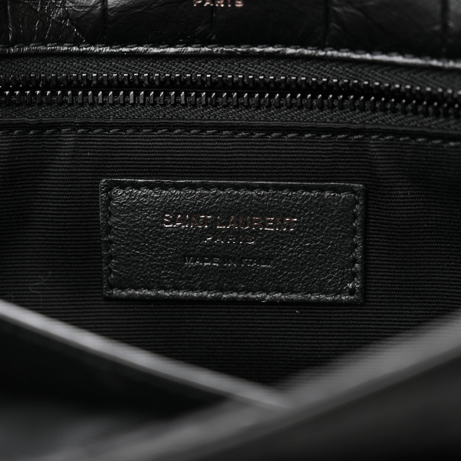 Saint Laurent Crocodile Embossed Lambskin Monogram Medium Niki Chain Satchel Black 6 of 10