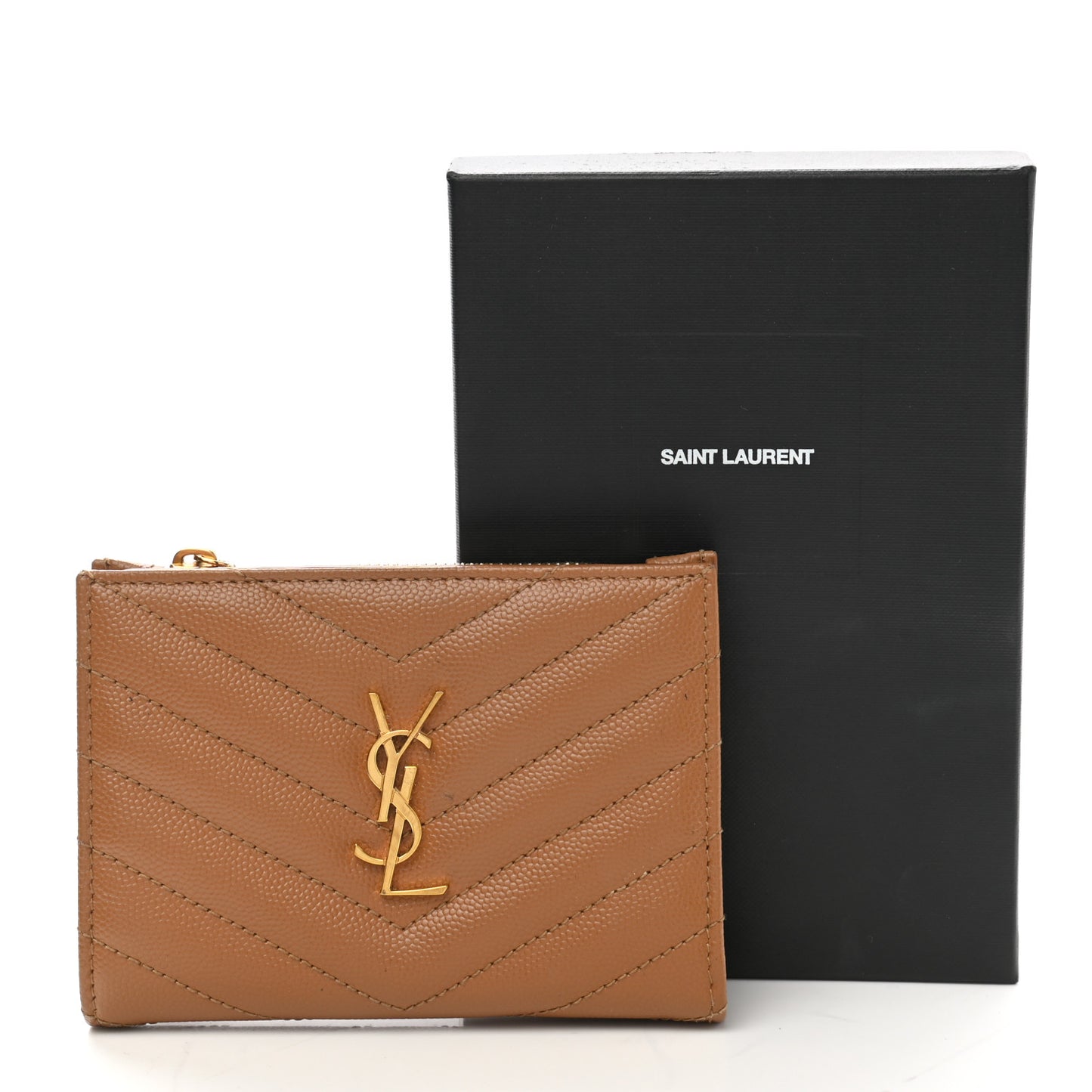 Grain De Poudre Matelasse Chevron Monogram Zipped Card Case Natural Dark