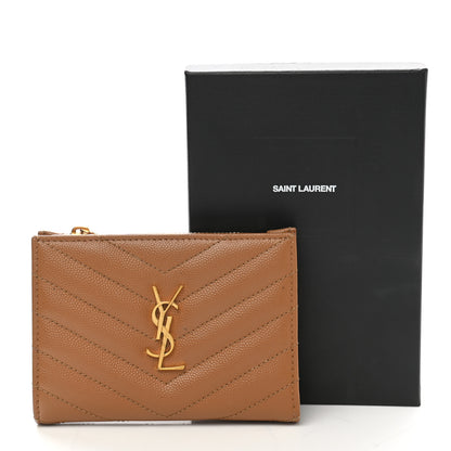 Saint Laurent Grain De Poudre Matelasse Chevron Monogram Zipped Card Case Natural Dark 8 of 8