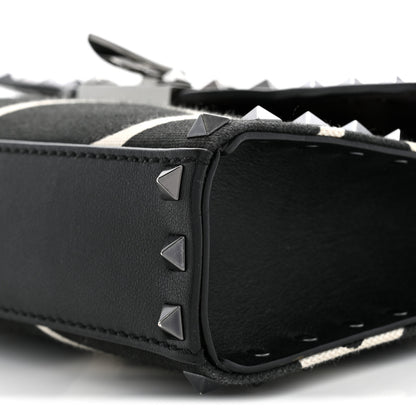 Valentino Garavani Calfskin Canvas Giraffe Print Medium Rockstud Flip Lock Crossbody Bag Black White 9 of 11