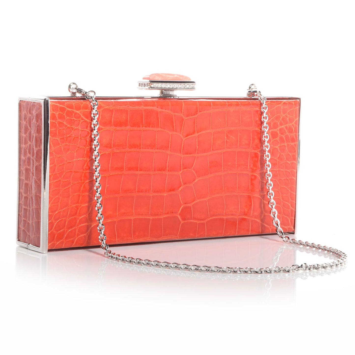 Crocodile Austrian Crystal Box Clutch Tangerine