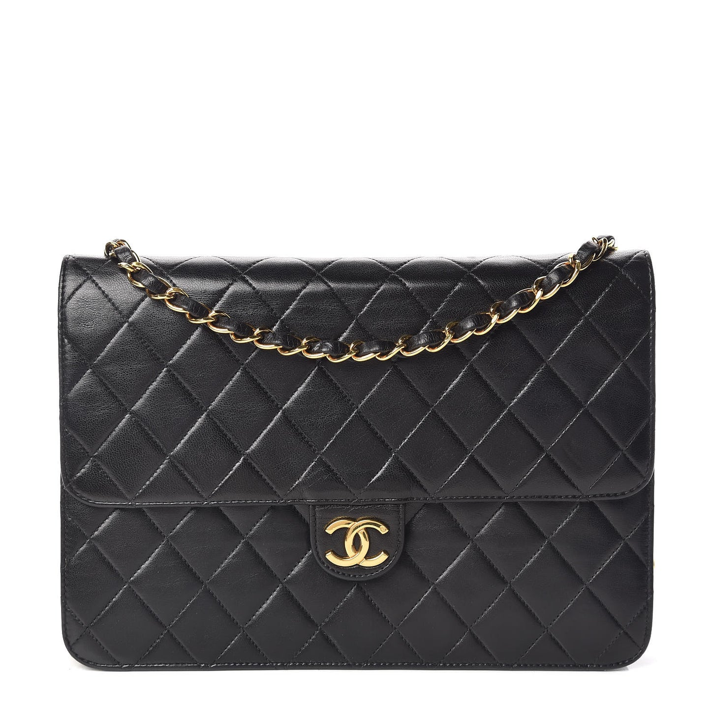 Lambskin Quilted Medium Single Flap Black