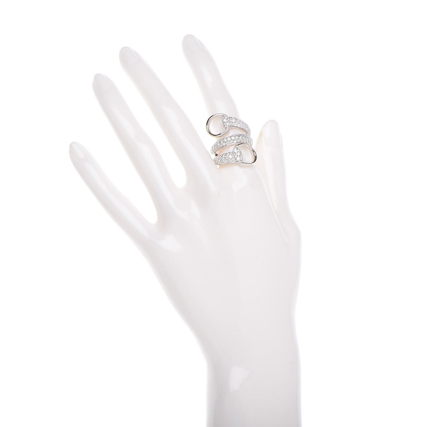 18K White Gold Diamond Pave Horsebit Ring 52 6