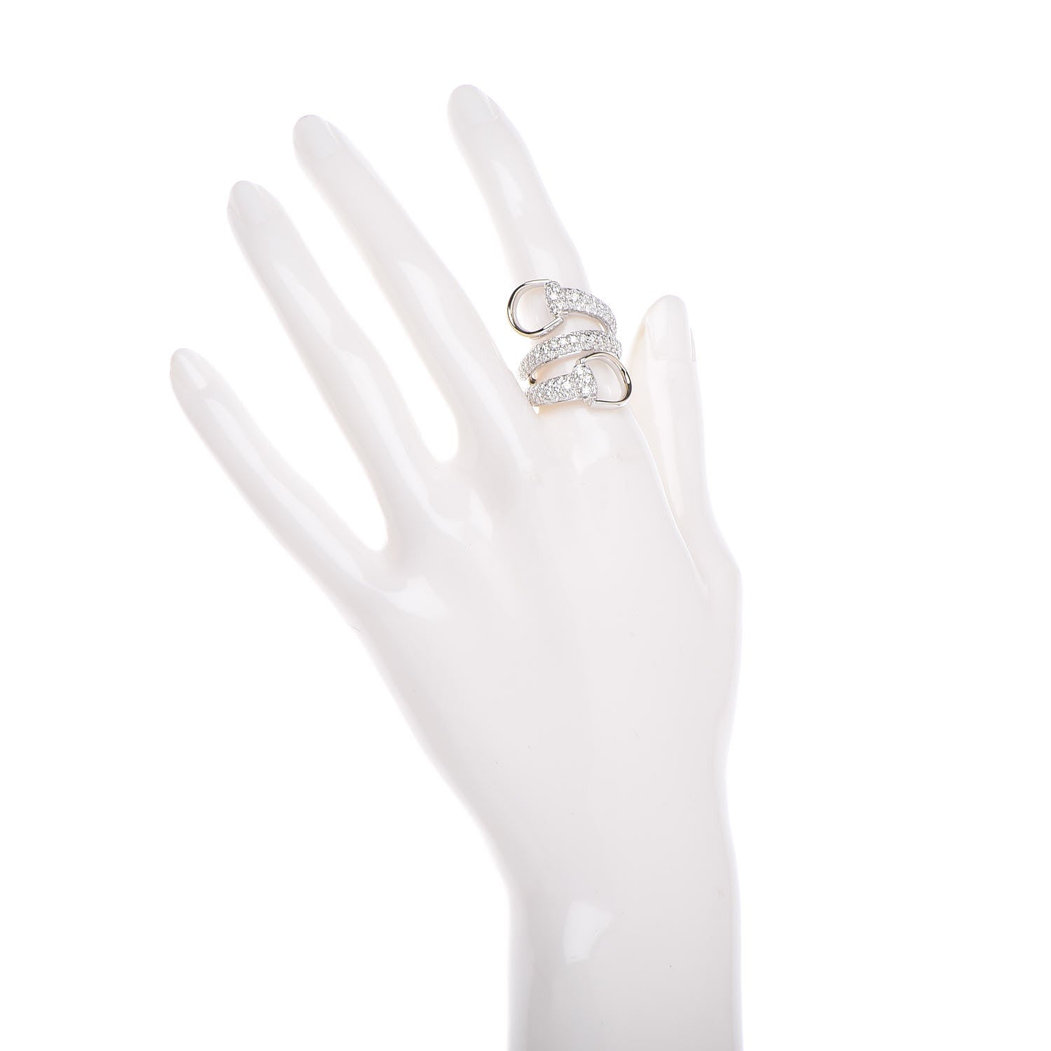 Gucci 18K White Gold Diamond Pave Horsebit Ring 52 6 2 of 7
