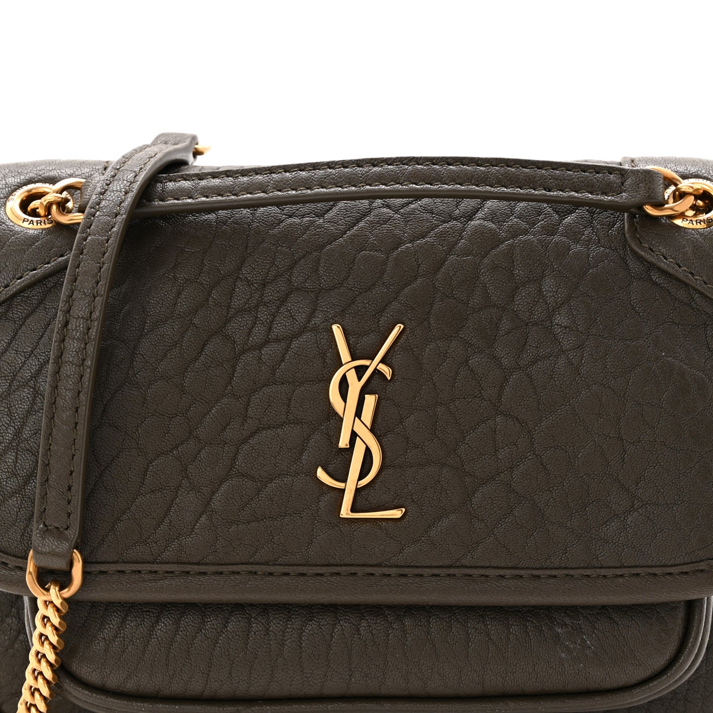 Grained Lambskin Monogram Mini Niki Chain Satchel Dark Cork