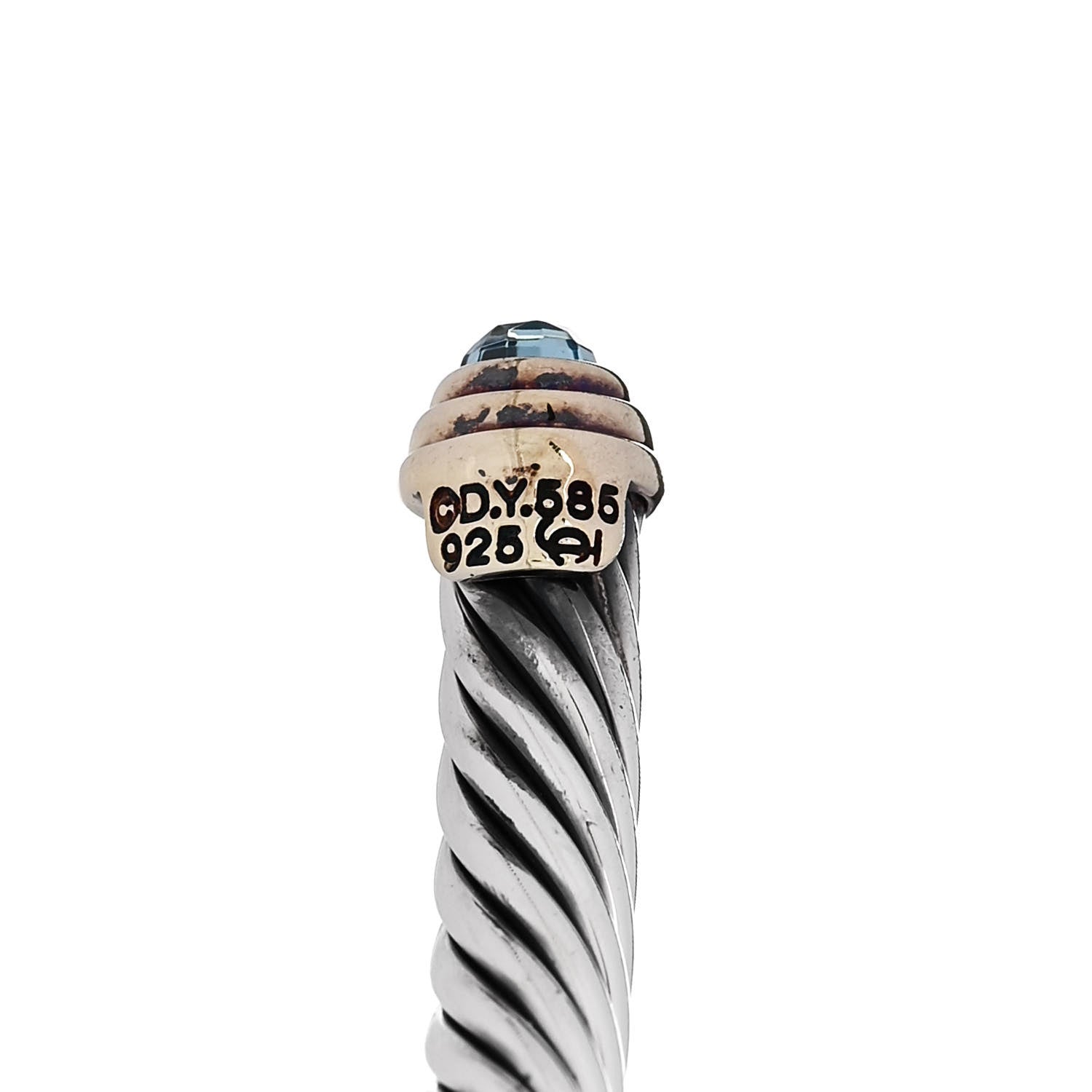 David Yurman Sterling Silver 14K Yellow Gold Blue Topaz 5mm Cable Classics Petite Color Bracelet 3 of 3