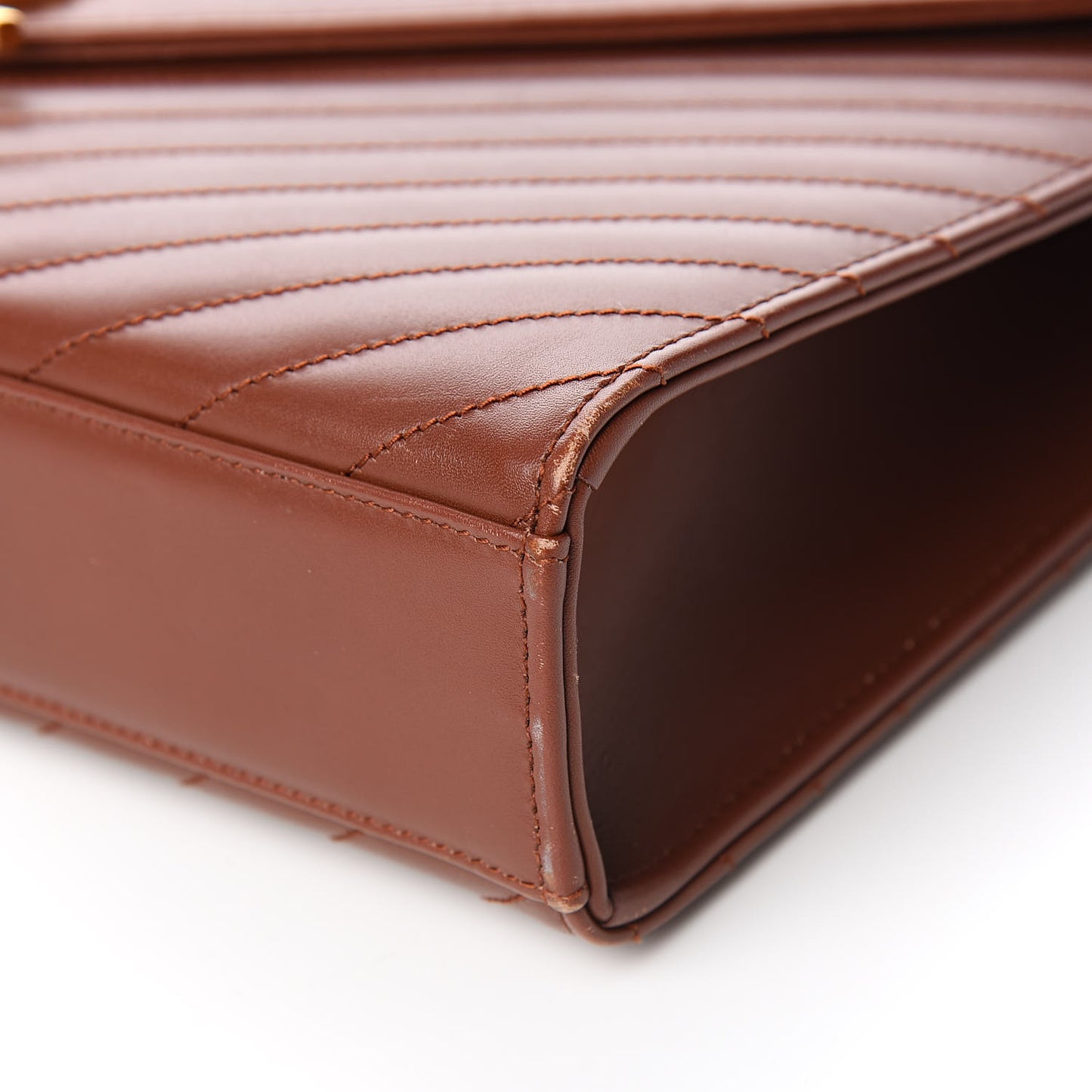 Smooth Calfskin Matelasse Chevron Large Monogram Satchel Tan