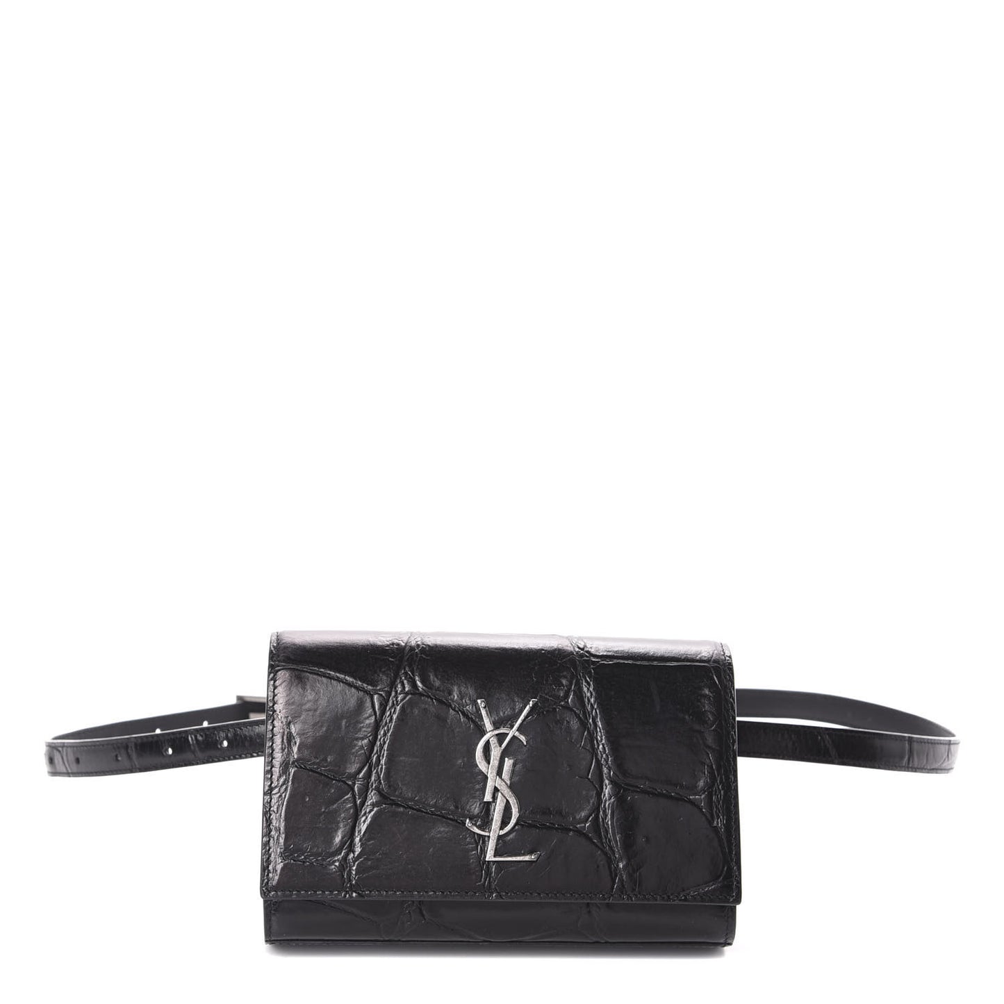 Calfskin Crocodile Embossed Monogram Kate Belt Bag Black