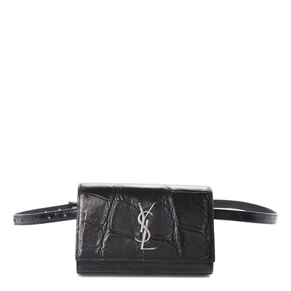 Saint Laurent Calfskin Crocodile Embossed Monogram Kate Belt Bag Black 1 of 9