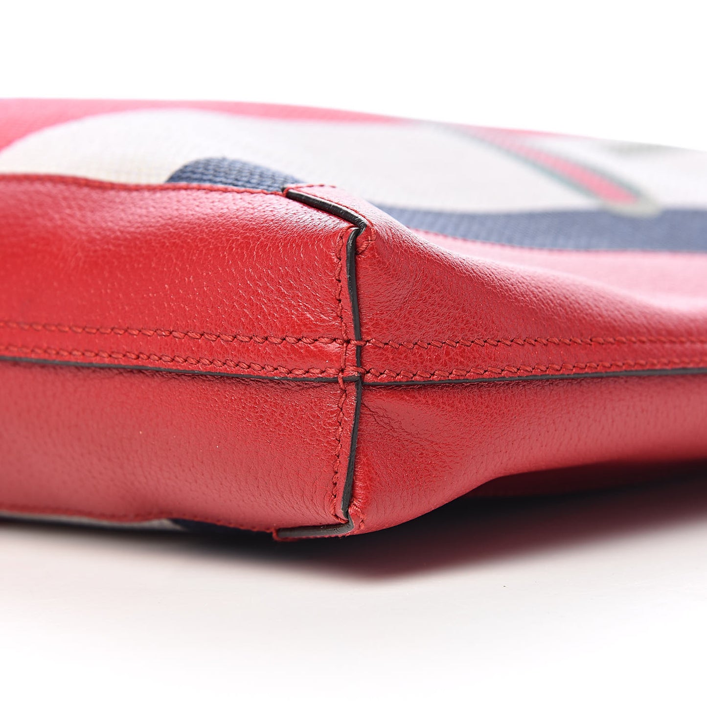 Canvas Calfskin Sylvie Stripe Logo Mens Tote Red White Blue