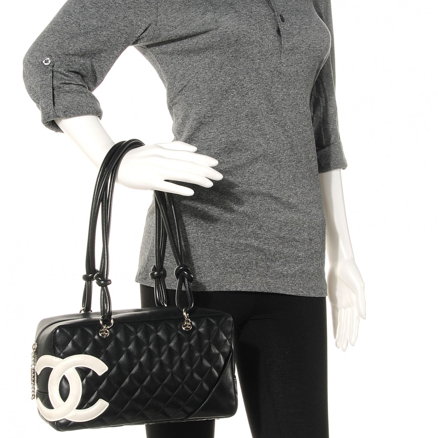 Chanel Calfskin Quilted Large Cambon Bowler Black White 2 of 7