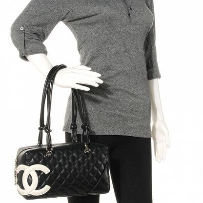 Chanel Calfskin Quilted Large Cambon Bowler Black White 2 of 7