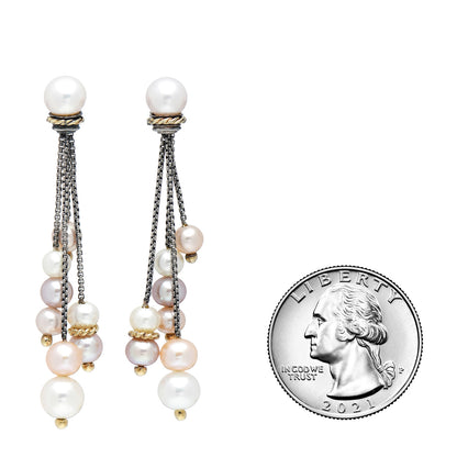 David Yurman Sterling Silver 18K Yellow Gold Pearl Tassel Earrings 2 of 4