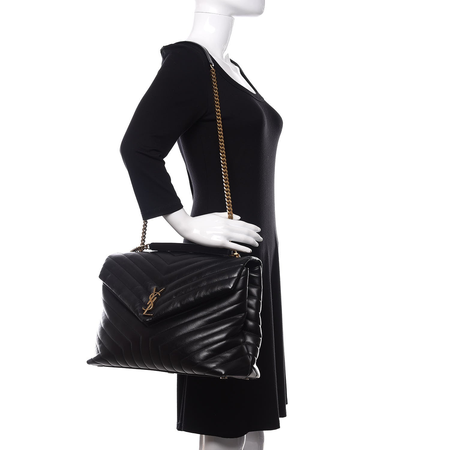 Saint Laurent Calfskin Y Quilted Monogram Large Loulou Chain Satchel Black 3 of 11