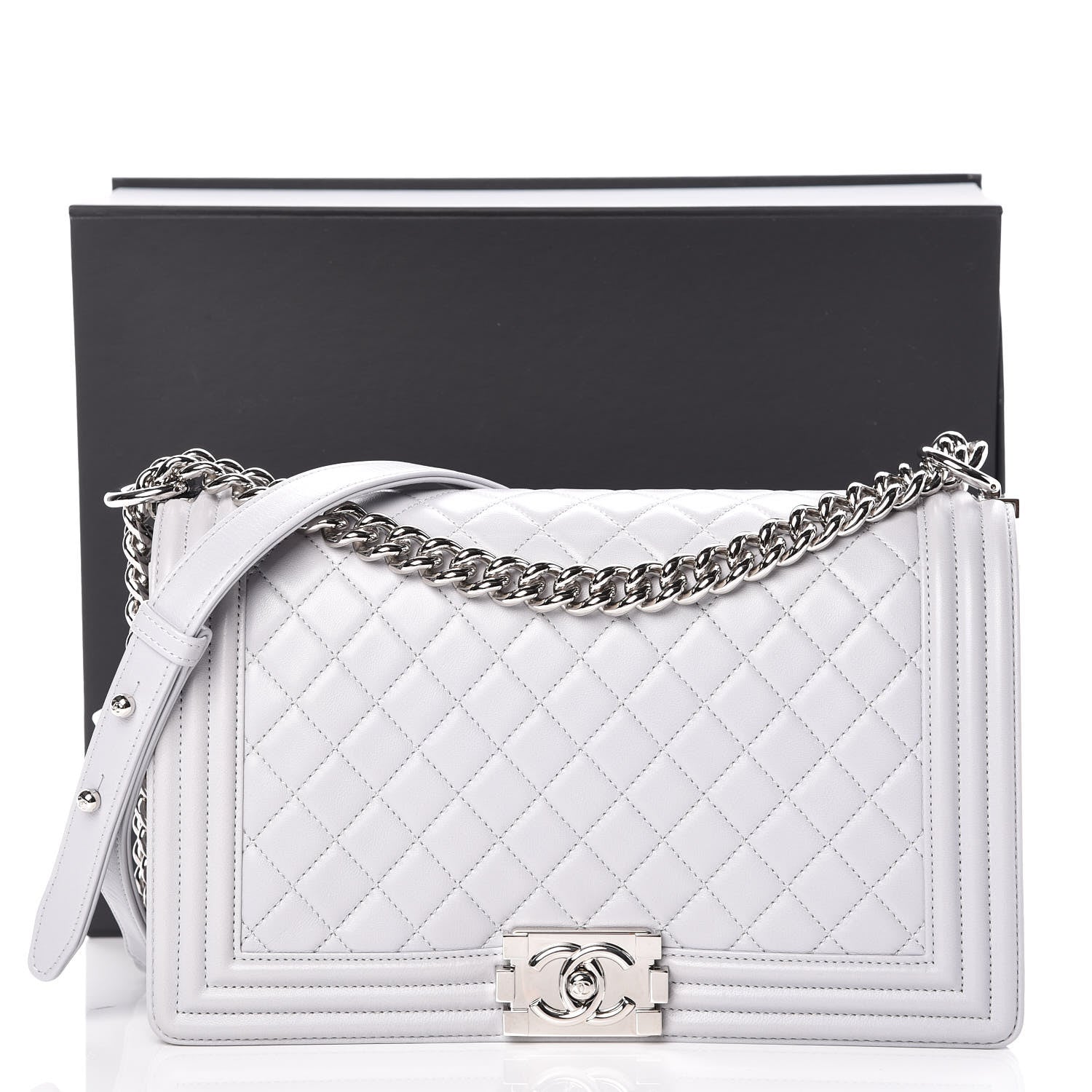 Chanel Lambskin Quilted New Medium Boy Flap Grey 10 of 10
