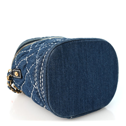 Chanel Denim Quilted Denim Trip Vanity Cosmetic Case Blue 4 of 10