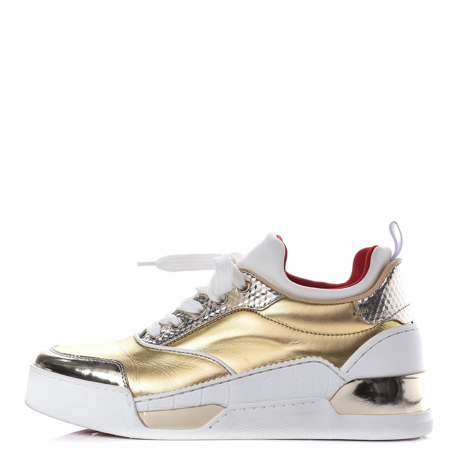 Christian Louboutin Metallic Calfskin Womens Aurelien Flat Sneakers 38 Gold White 1 of 11