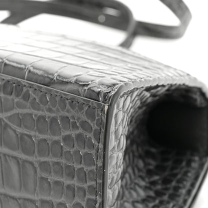 Balenciaga Shiny Calfskin Crocodile Embossed Small Hourglass Top Handle Bag Dark Grey 14 of 19