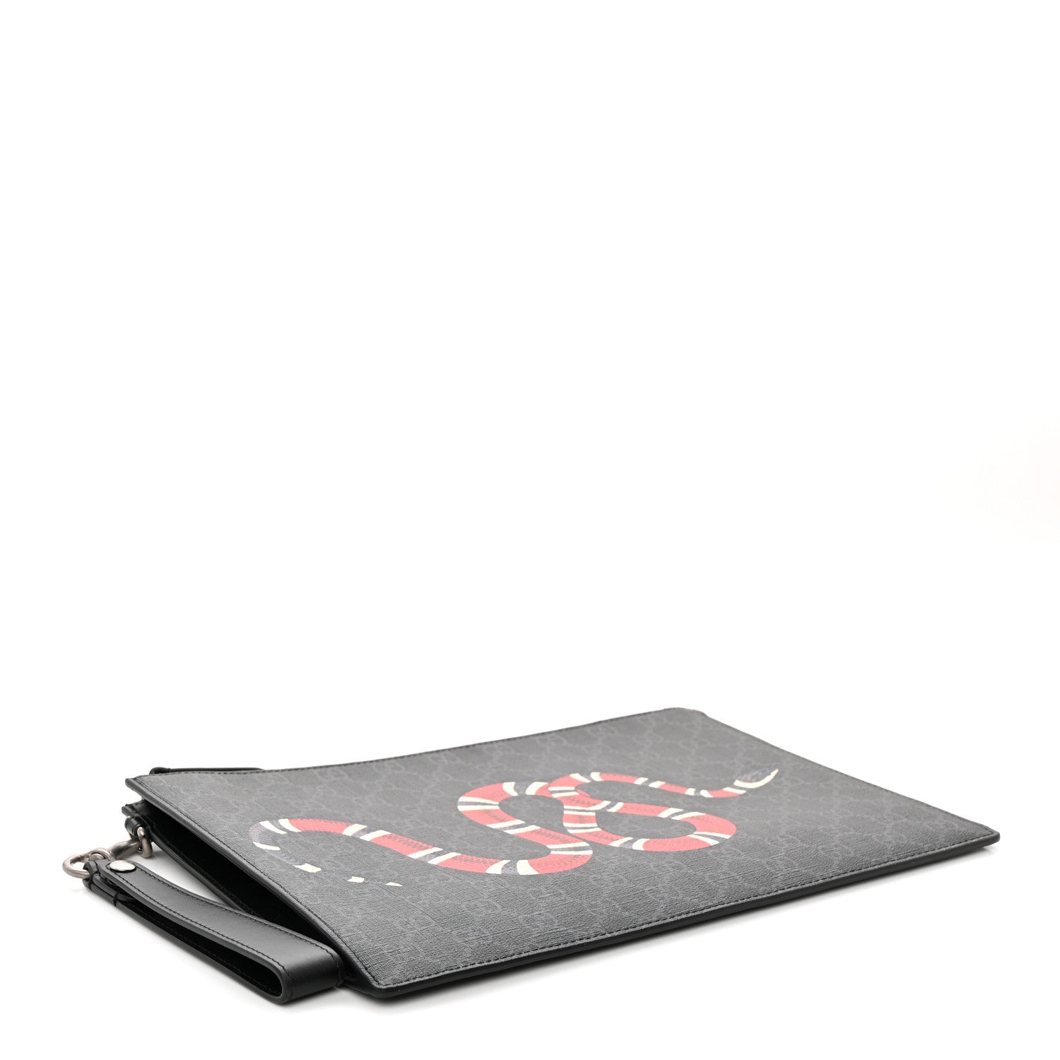 Gucci GG Supreme Monogram Kingsnake Zip Wristlet Pouch Black Grey 4 of 8