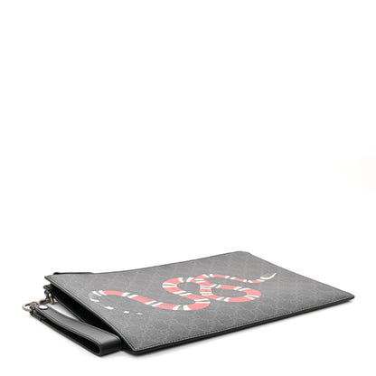 Gucci GG Supreme Monogram Kingsnake Zip Wristlet Pouch Black Grey 4 of 8