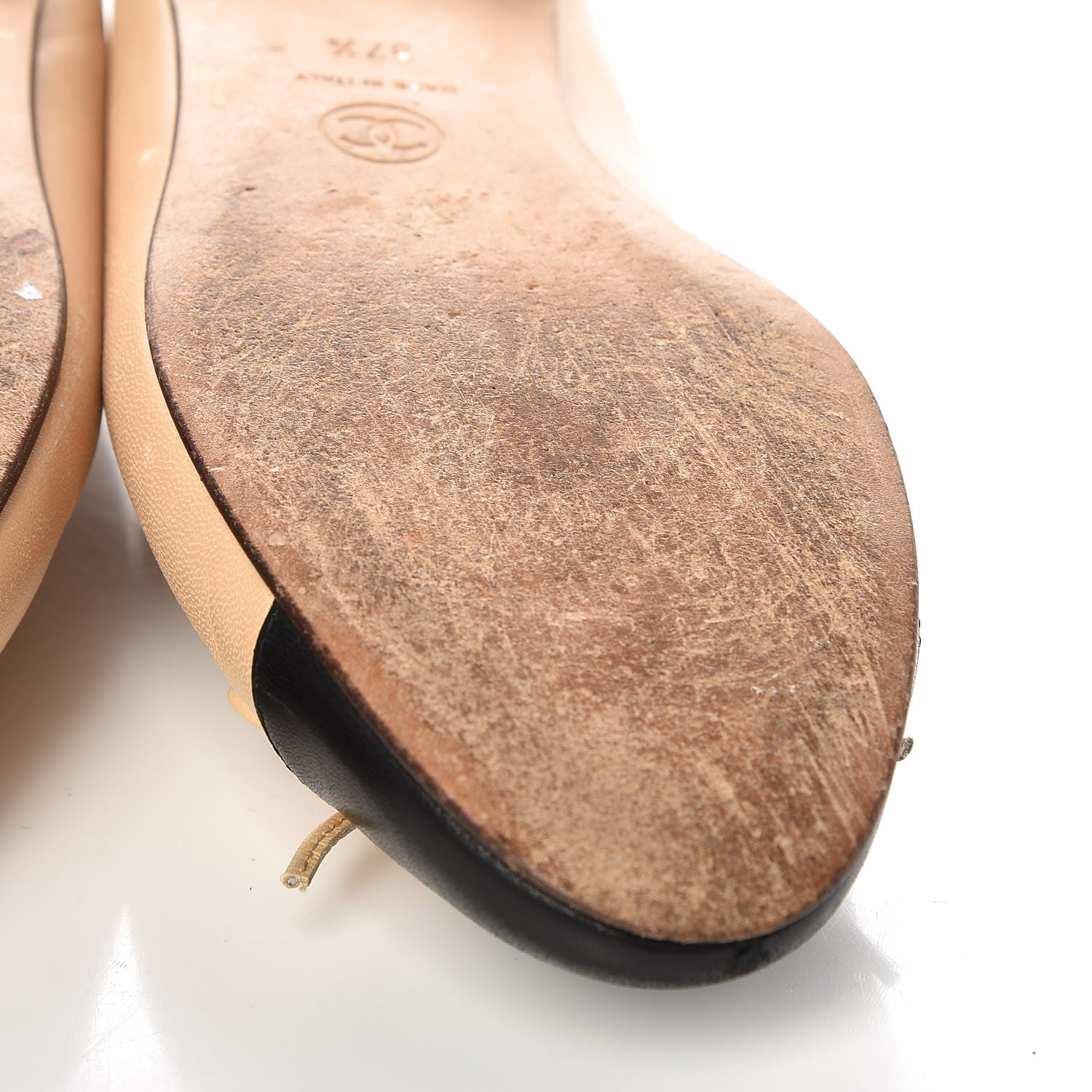 Chanel Lambskin Cap Toe Ballerina Ballet Flats 37.5 Beige Black 11 of 15