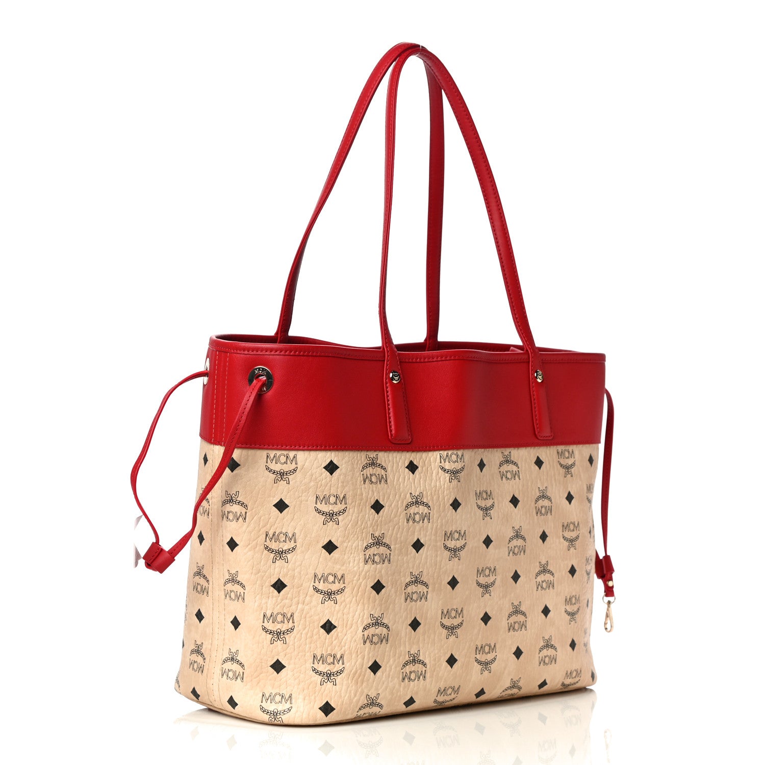 MCM Visetos Shopper Tote Beige Red 4 of 12