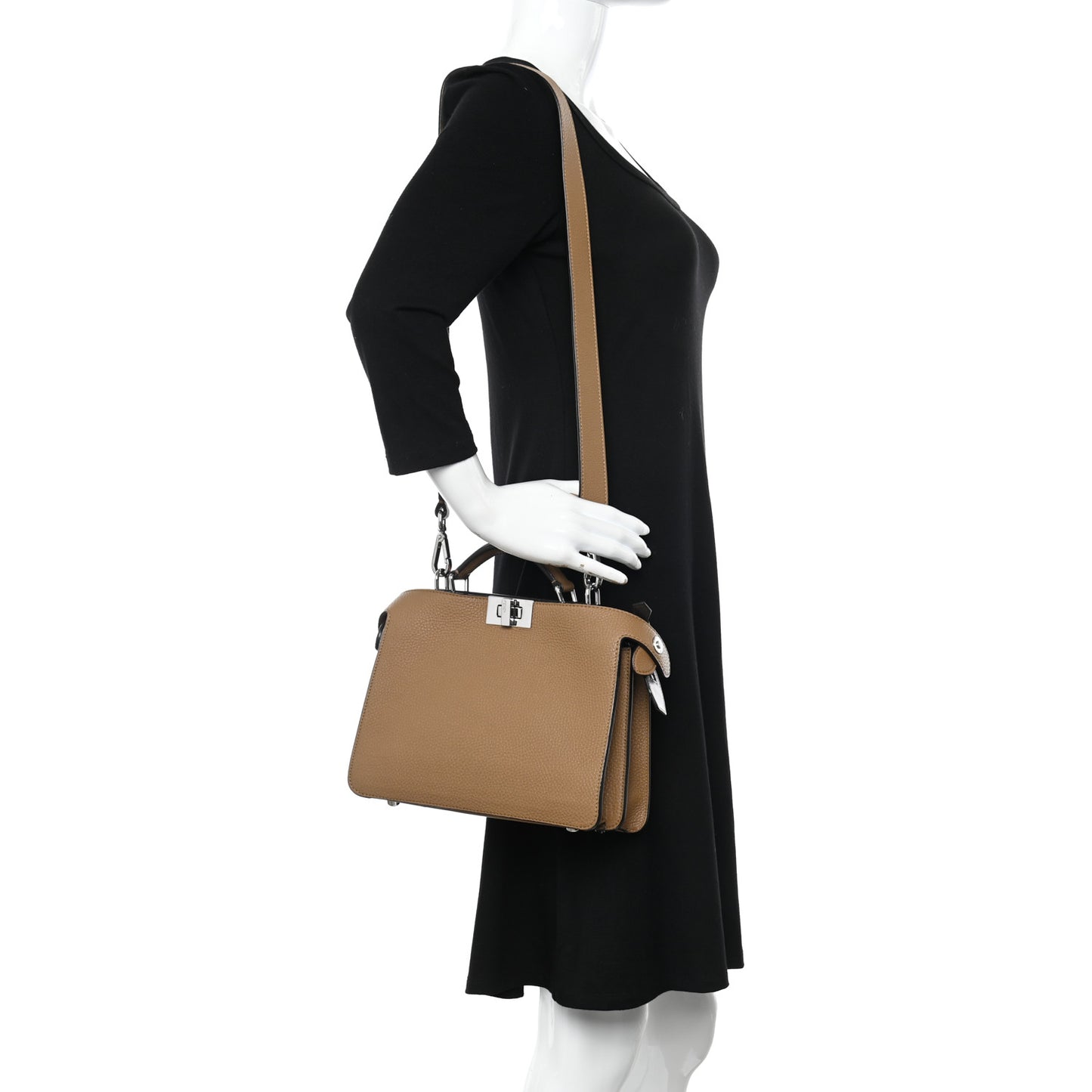 Cuoio Romano Vitello Cover Glazed Fabric Bi-Color FF 1974 Mini Peekaboo I SEE U Satchel Sand Tobacco Moro